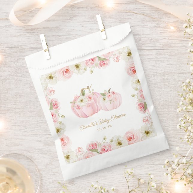 Pink Pumpkin Baby Shower Favor Bags (Clipped)