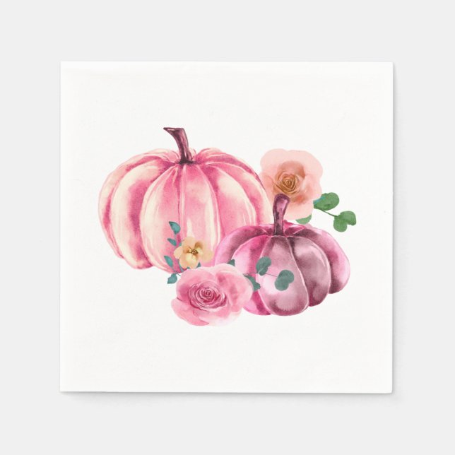Pink Pumpkin | Baby Shower | Floral Roses Napkins (Front)