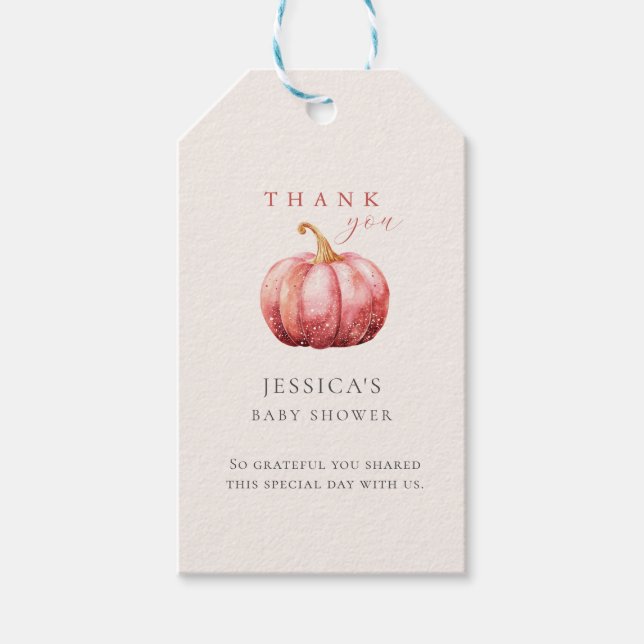 Pink Pumpkin Baby Shower Gift Tag (Front)