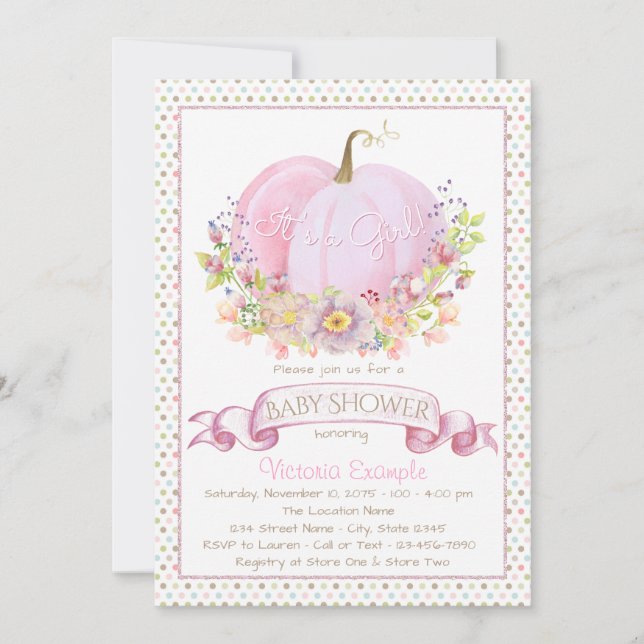 Pink Pumpkin Baby Shower Invitations (Front)