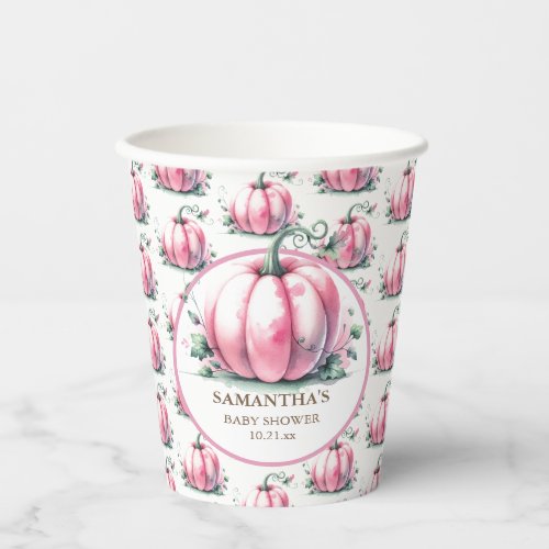 Pink Pumpkin Baby Shower Paper Cups