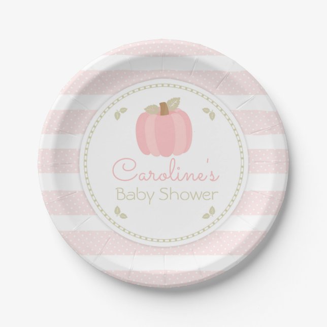 Pink Pumpkin Baby Shower Paper Plate (Front)