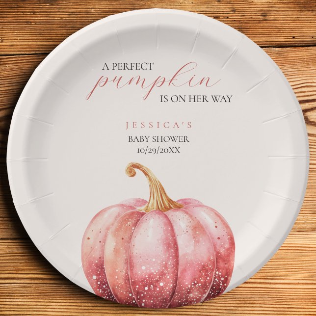 Pink Pumpkin Baby Shower Paper Plates (Pink Pumpkin Paper Plate)