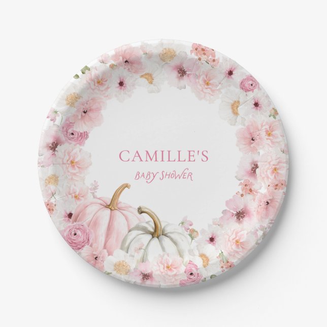 Pink Pumpkin Baby Shower Paper Plates (Front)