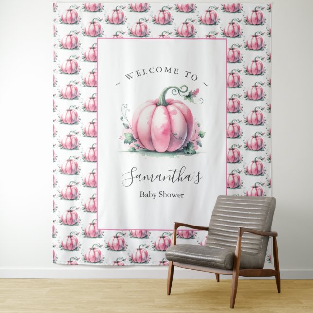 Pink Pumpkin Baby Shower Photo Backdrops  (In Situ)