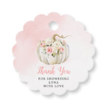 Pink Pumpkin Baby Shower Thank you Round Favor Tags