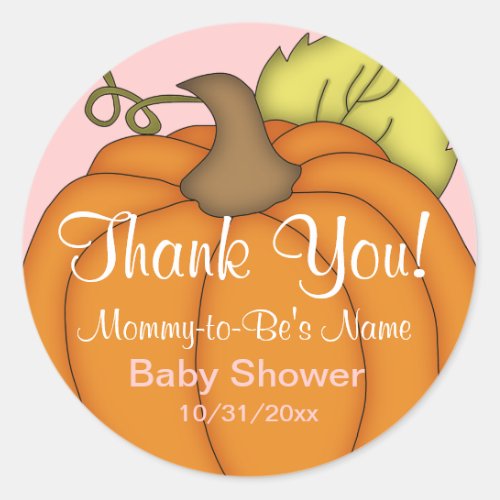 Pink Pumpkin Baby Shower Thank You Stickers