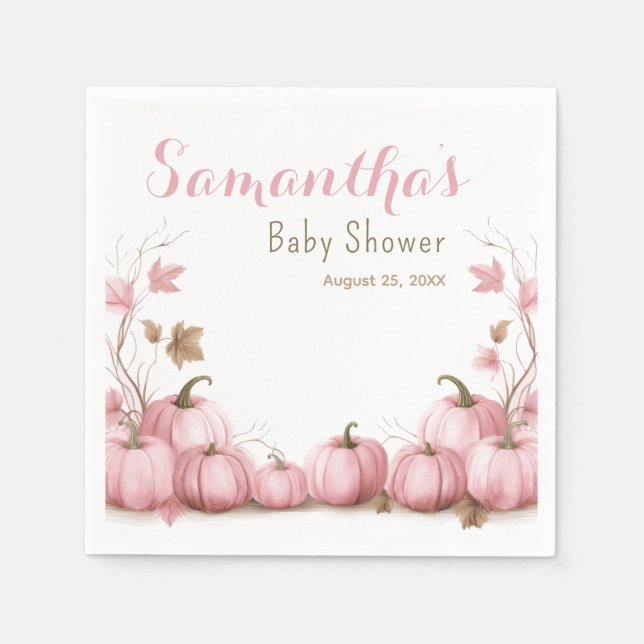 Pink Pumpkin Baby Shower Theme Paper Napkin (Front)