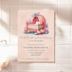 Pink Pumpkin Baby Shower Watercolor Floral & Boho Invitation