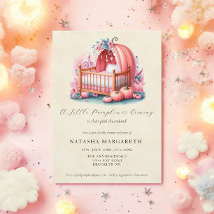 Pink Pumpkin Baby Shower Watercolor Floral & Boho Invitation