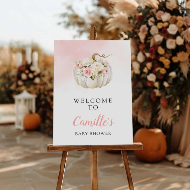 Pink Pumpkin Baby Shower Welcome Foam Board (Elegant Fall Girl Baby Shower Welcome Sign)