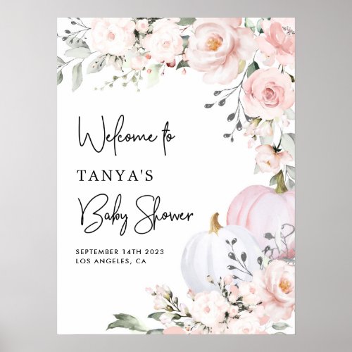 Pink Pumpkin Baby Shower Welcome Poster