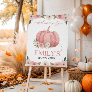 Pink Pumpkin Baby Shower Welcome Sign 16x20
