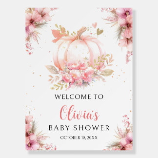 Pink Pumpkin Baby Shower Welcome Sign: Girl Fall Foam Board