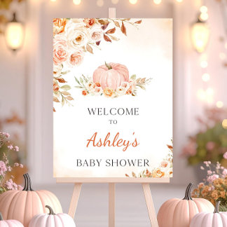 Pink Pumpkin Baby Shower Welcome Sign: Girl Fall Foam Board