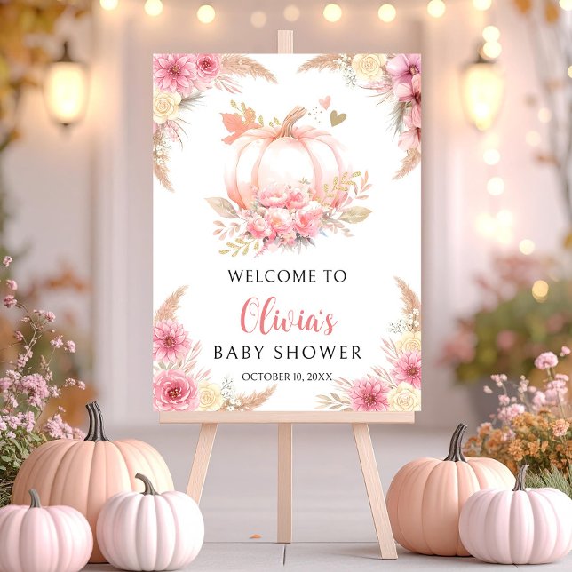 Pink Pumpkin Baby Shower Welcome Sign: Girl Fall  Foam Board (Creator Uploaded)