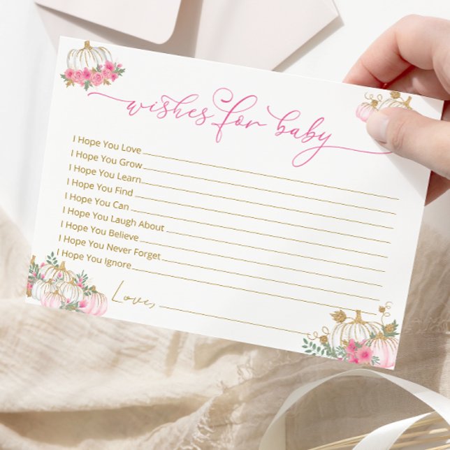 Pink Pumpkin Baby Shower Wishes for Baby Card (Creator Uploaded)