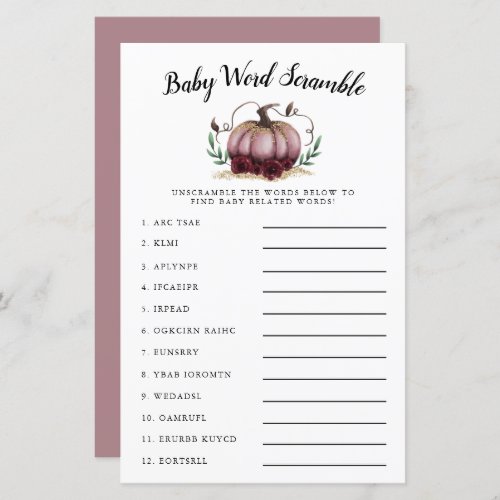 Pink Pumpkin Baby Word Scramble Game