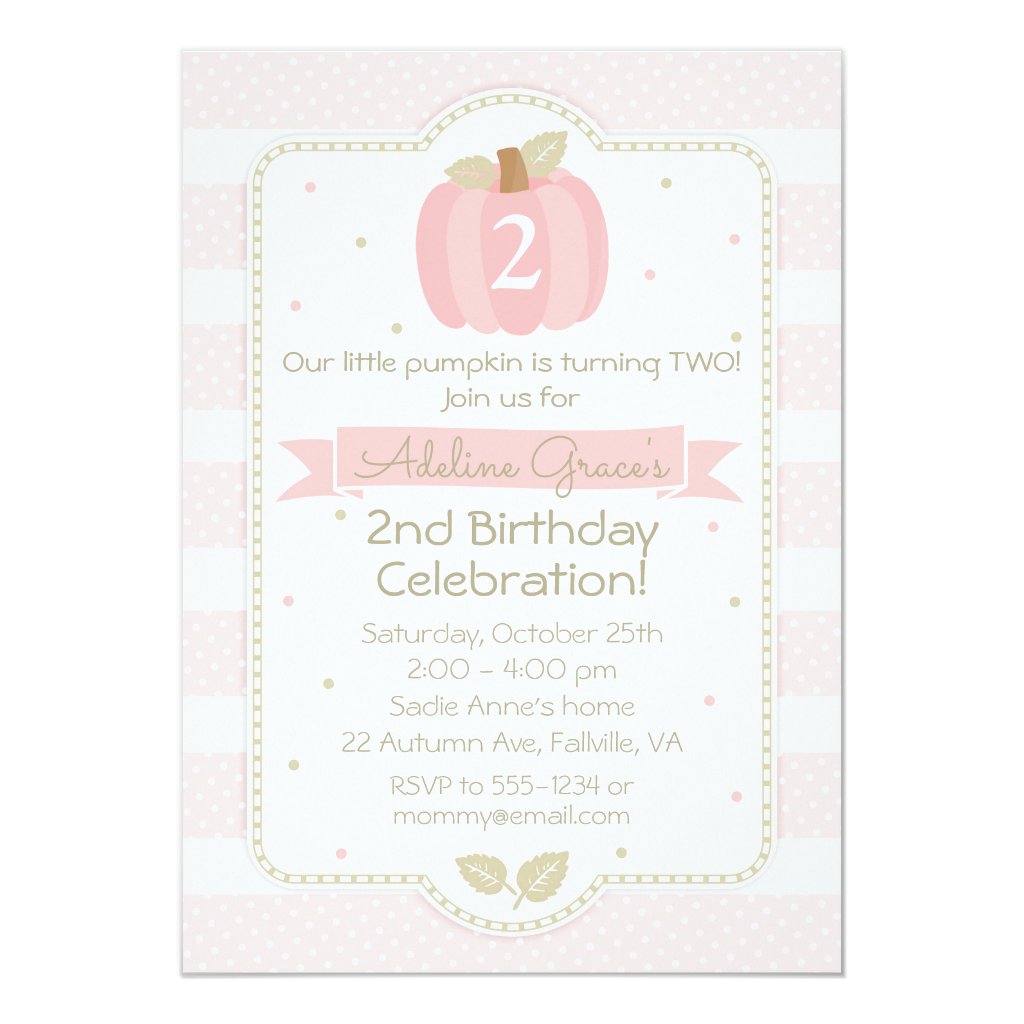 Pink Pumpkin Birthday Girl Fall Birthday Invitation