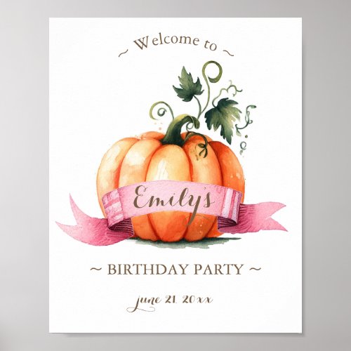 Pink Pumpkin Birthday Party Posters