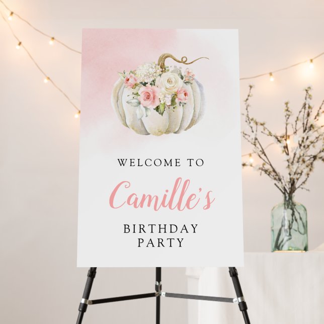 Pink Pumpkin Birthday Party Welcome Foam Board (In Situ (Stand))