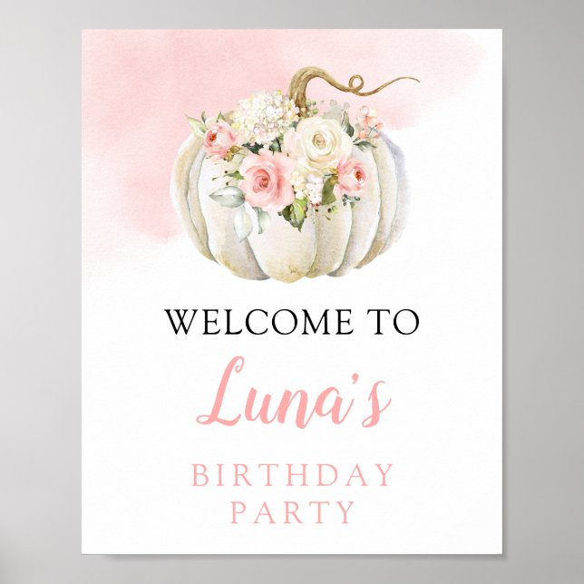 Pink Pumpkin Birthday Welcome Sign (Front)