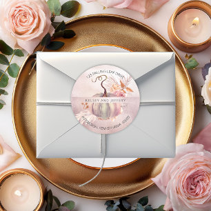 Pink Pumpkin   Boho Pampas Grass Return Address  Classic Round Sticker