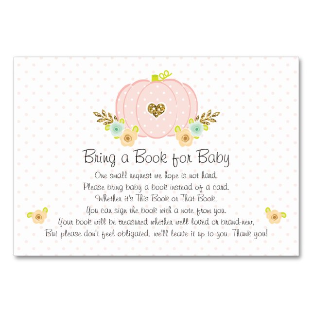Pink Pumpkin Book Request Baby Shower Cards (Front)