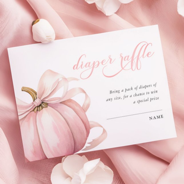 Pink Pumpkin Bow Baby Shower Diaper Raffle  Enclosure Card (Creator Uploaded)