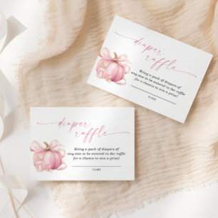 Pink Pumpkin Bow Baby Shower Diaper Raffle Ticket Enclosure Card