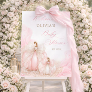 Pink Pumpkin Bow Baby Shower Welcome Foam Board