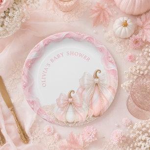 Pink Pumpkin Bow Elegant Baby Shower Paper Plates