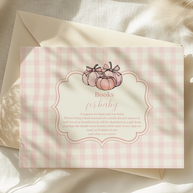 Pink Pumpkin Bow Girl Baby Shower Books for Baby Enclosure Card (Creator Uploaded)