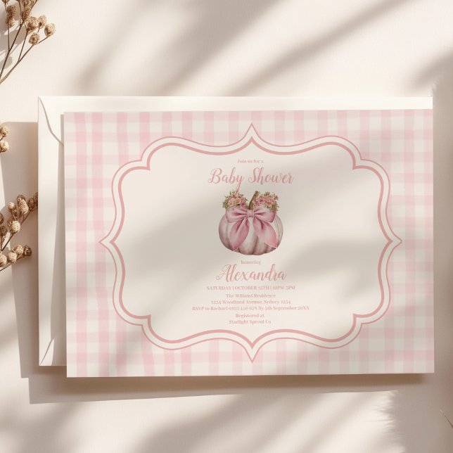 Pink Pumpkin Bow Girl Baby Shower Invitation (Creator Uploaded)