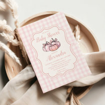 Pink Pumpkin Bow Girl Baby Shower Invitation