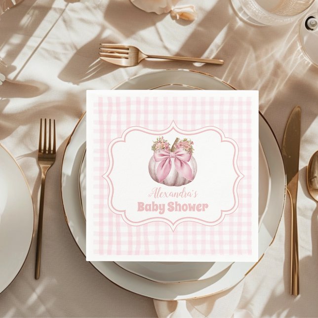 Pink Pumpkin Bow Girl Baby Shower Napkins (Creator Uploaded)