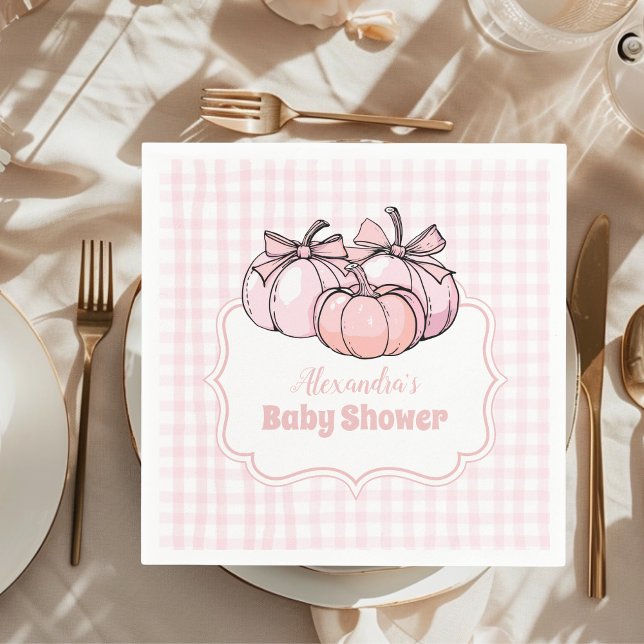 Pink Pumpkin Bow Girl Baby Shower Napkins (Creator Uploaded)