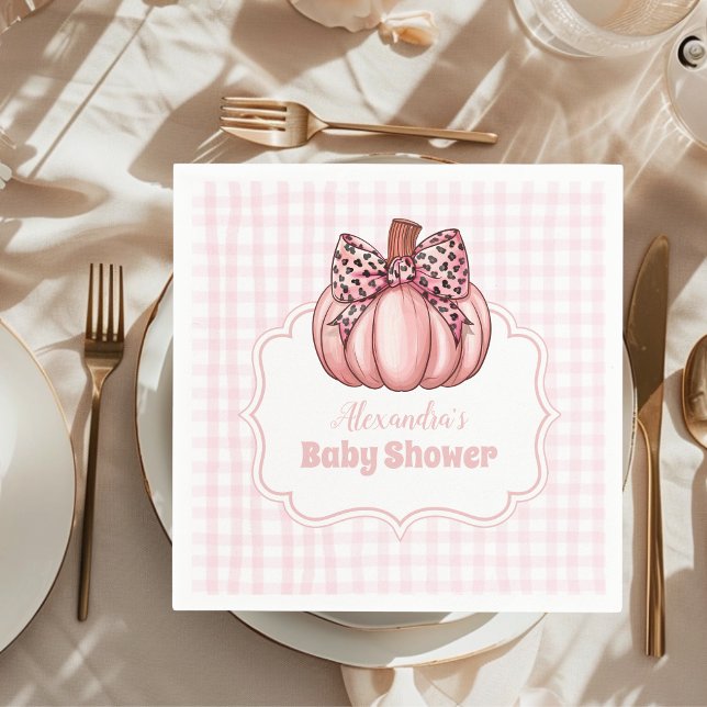 Pink Pumpkin Bow Girl Baby Shower Napkins (Creator Uploaded)