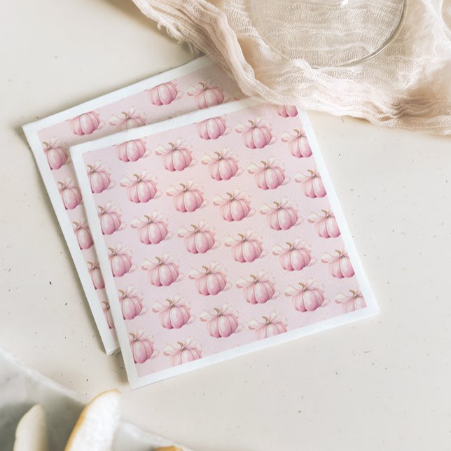 Pink Pumpkin Bow Girl Baby Shower  Napkins (Creator Uploaded)