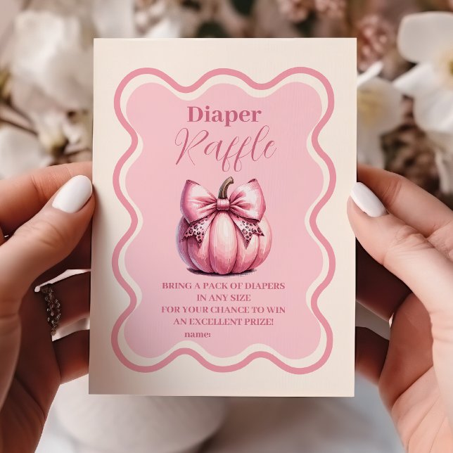 Pink Pumpkin Bow Girl Baby Shower Raffle Diapper Enclosure Card (Creator Uploaded)