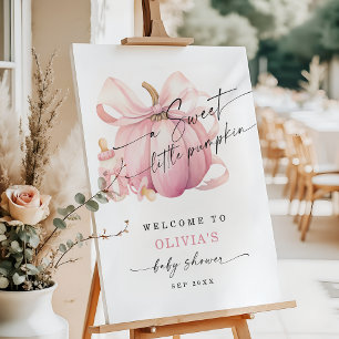 Pink Pumpkin Bow Girl Baby Shower Welcome Foam Board