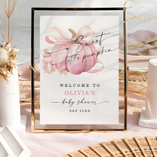 Pink Pumpkin Bow Girl Baby Shower Welcome Poster