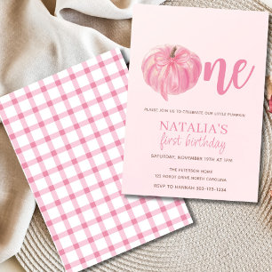 Pink Pumpkin Bow Girl First Birthday Invitation