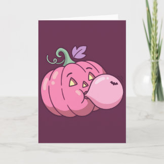Pink Pumpkin Bubble Gum Cute Pastel Halloween Card