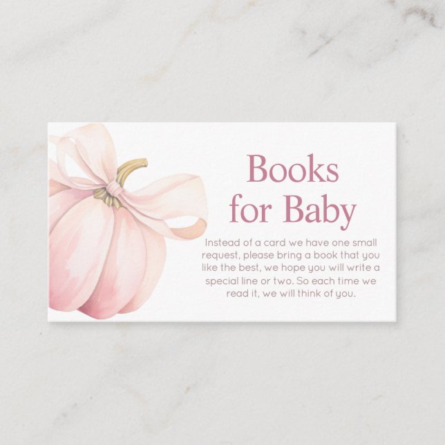Pink Pumpkin Coquette Baby Shower Books for Baby Enclosure Card (Front)