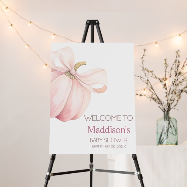 Pink Pumpkin Coquette Baby Shower Welcome Sign (In Situ (Stand))