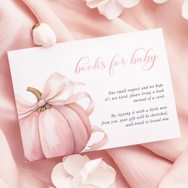Pink Pumpkin Coquette Bow Baby Shower Books Baby Enclosure Card (Creator Uploaded)