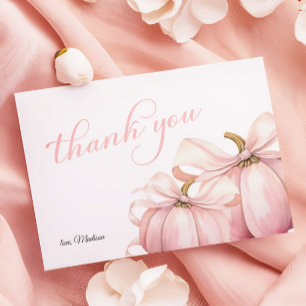 Pink Pumpkin Coquette Bow Baby Shower Thank You Card