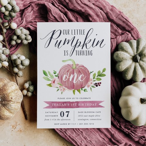 Pink Pumpkin Custom Age Birthday Party Invitation