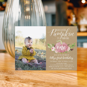 Pink Pumpkin Custom Age Birthday Party Photo Invitation